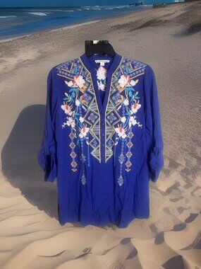 Anthropologie Luna Moon Embroidered Purple Top Sz S Floral Tribal Festival Boho